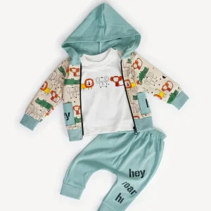 Ensemble 3 Pièces Vêtement Bébé Garçon – Veste Safari, T-shirt & Pantalon « Hey Hi »