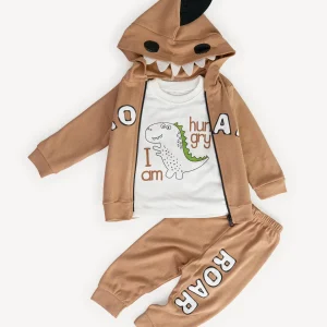 Ensemble 3 Pièces Vêtement Bébé Garçon – Veste « ROAR », T-shirt & Pantalon