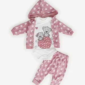 Ensemble Vêtement Bébé 3 Pièces – Veste à Capuche Motif Lapin, Body et Pantalon