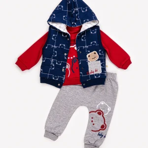 Ensemble 3 Pièces Vêtement bébé Garçon – Veste, Sweat & Pantalon Ourson