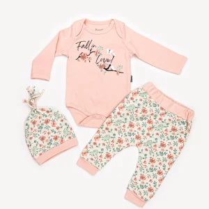 Ensemble 3 Pièces Vêtement bébé Fille – Body, Pantalon & Bonnet Motif Floral