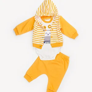 Ensemble 3 Pièces Vêtement bébé Garçon – Cardigan, Body & Pantalon Chat