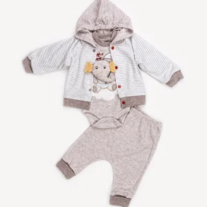 Ensemble 3 Pièces Garçon – Cardigan, Body & Pantalon Éléphant