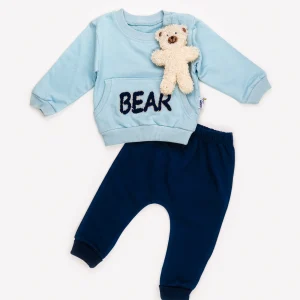 Ensemble 2 Pièces Vêtement Bébé Garçon – Sweat & Pantalon avec Ours en Peluche