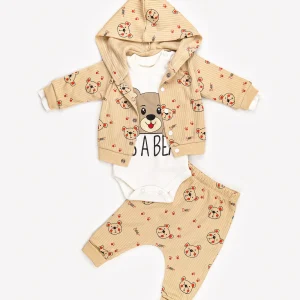 Ensemble 3 Pièces Vêtement bébé Garçon – Veste, Body & Pantalon Ours Amusant