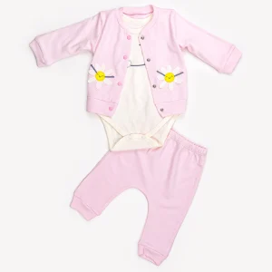 Ensemble 3 Pièces Vêtement bébé Fille – Veste, Body & Pantalon Fleurs