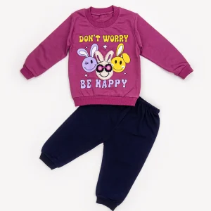 Ensemble 2 Pièces Vêtement bébé Fille – Sweat et Pantalon « Be Happy »