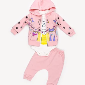 Ensemble 3 Pièces Vêtement bébé Fille – Veste, Body & Pantalon Chat Mignon