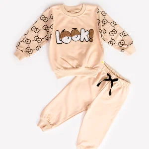 Ensemble 2 Pièces Vêtement Bébé Garçon – Sweatshirt « Look! » & Pantalon Douillet