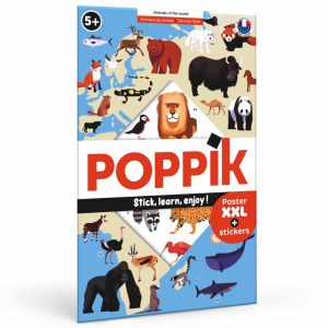 Poster pédagogique + 67 stickers – ANIMAUX DU MONDE / Poppik