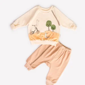 Ensemble 2 Pièces Vêtement Bébé – Sweat et Pantalon Imprimé Motif Vélo